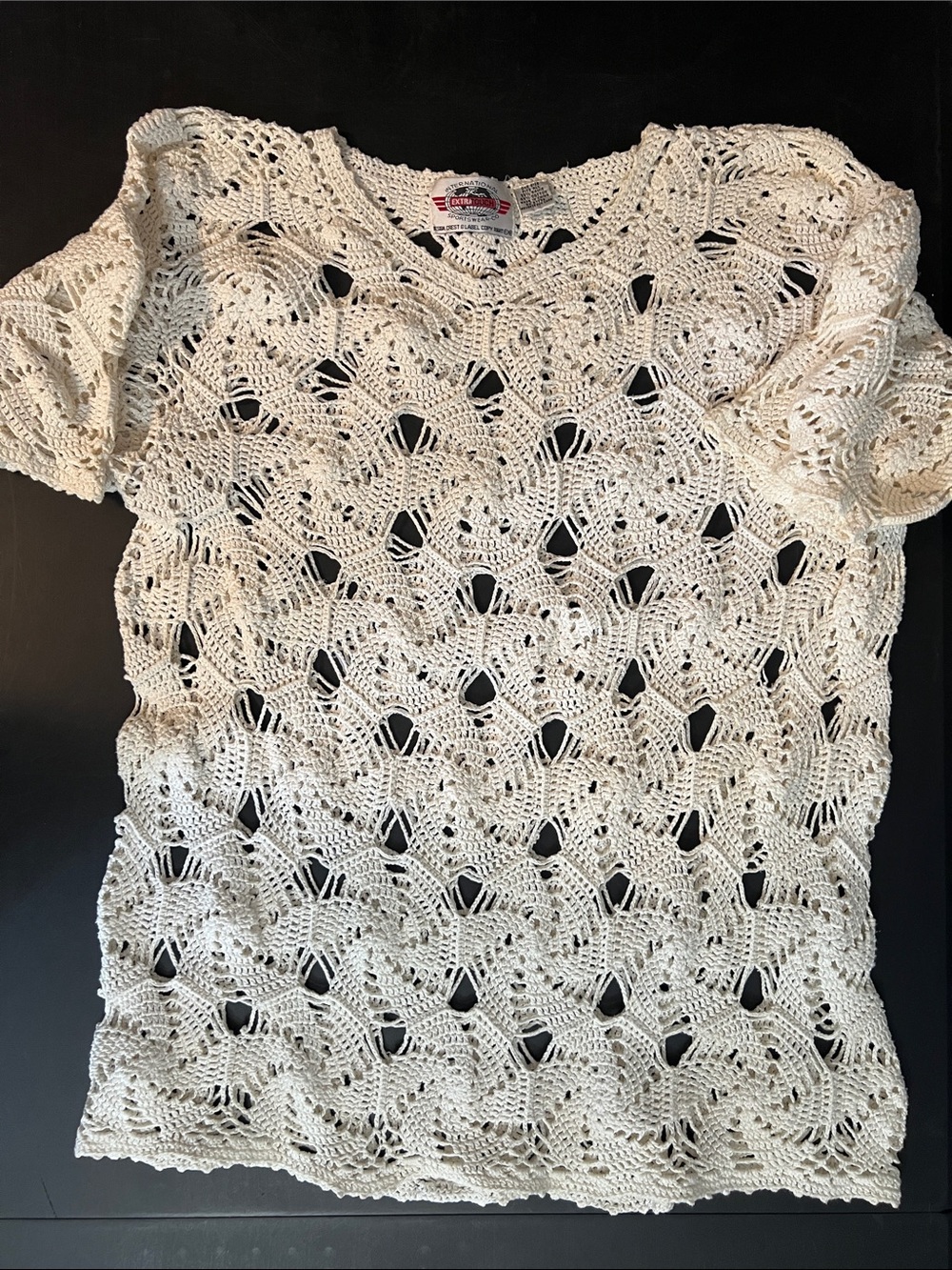 Extra Touch Open-Knit Crochet Shell Top in Cream
